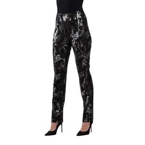 Lena Gabrielle Black Floral Velvet Straight Leg Pants Size 14 NWT
